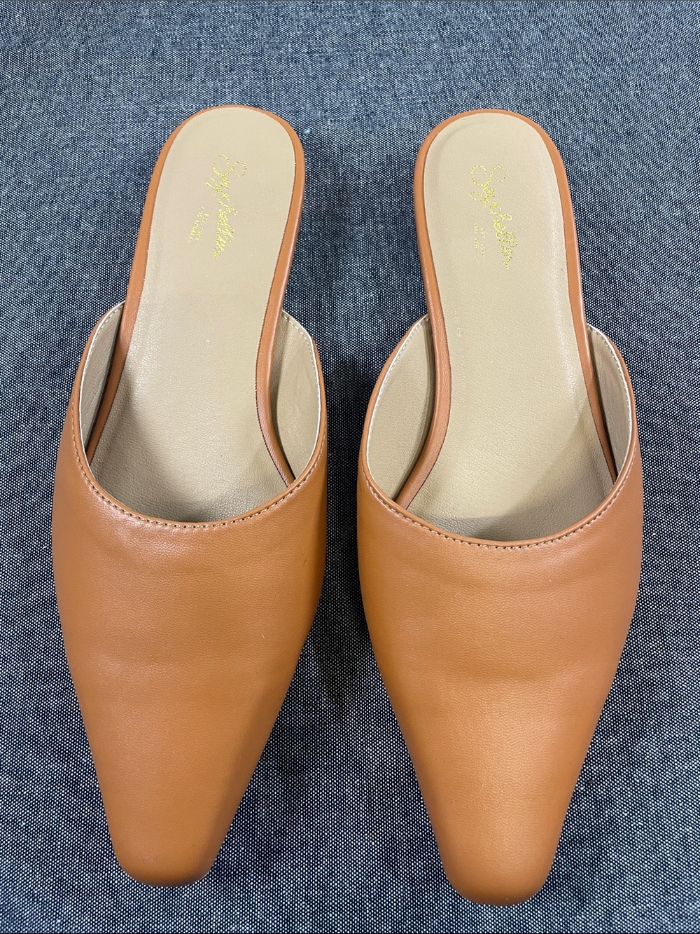 Seychelles Cognac Leather Pointed Mule Slides